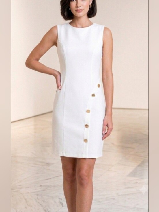 Primark Dresses & Skirts - Primark Ivory Sheath Dress With Gold Button Detail- Size S